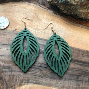Green Leaf Lightweight Laser Cut Wooden Earrings